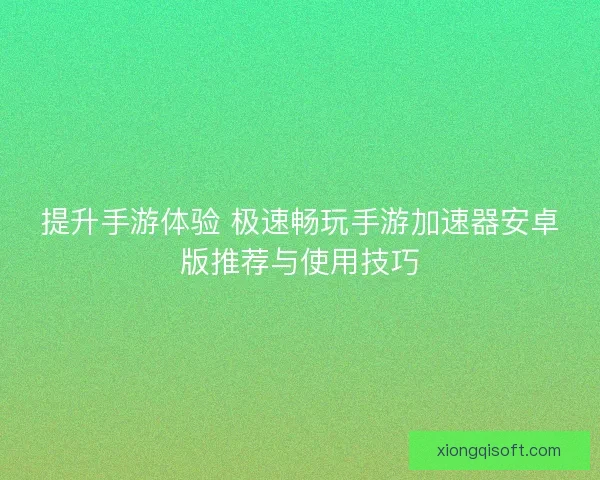 提升手游体验 极速畅玩手游加速器安卓版推荐与使用技巧