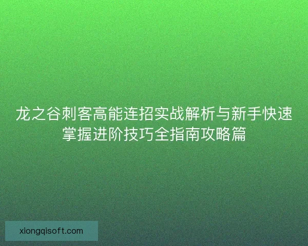 龙之谷刺客高能连招实战解析与新手快速掌握进阶技巧全指南攻略篇